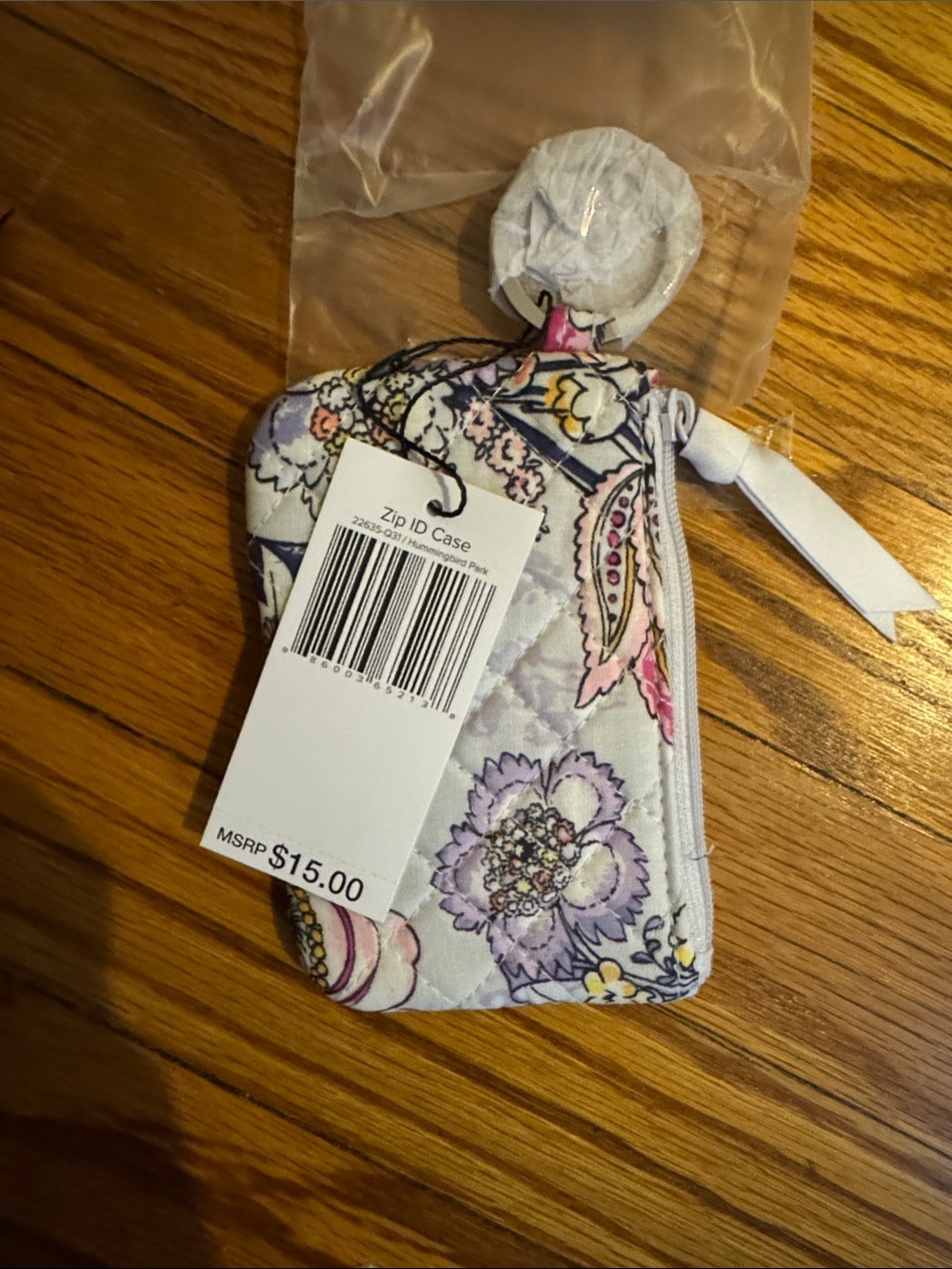 Vera Bradley Lavender Floral Quilted Zip ID Pouch - Hummingbird Park print